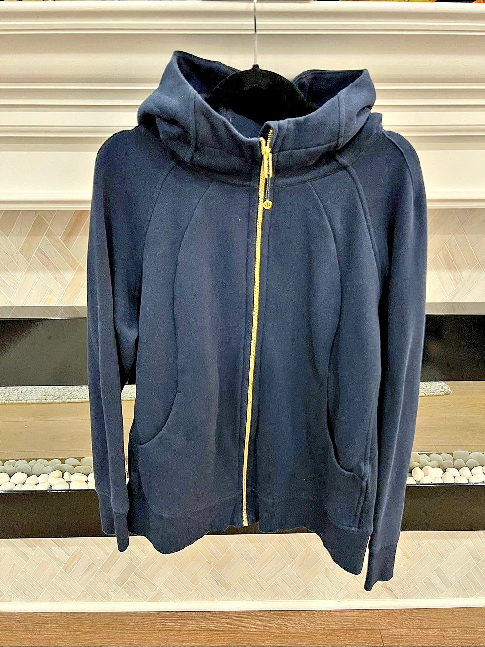 Lululemon Scuba Full‑Zip Hoodie Navy with Gold Zipper Size 18